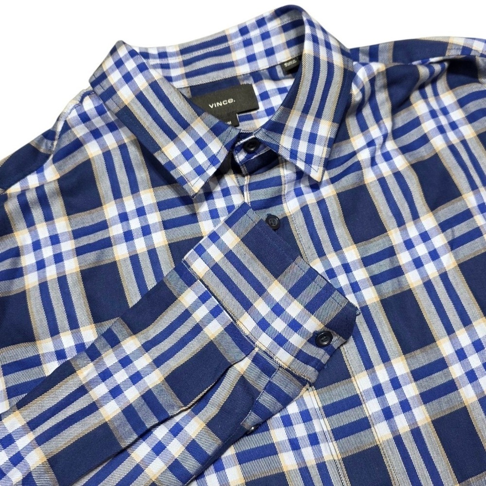 Vince Plaid Button Down Shirt Mens Medium Blue Classic Fit Long‎ Sleeve